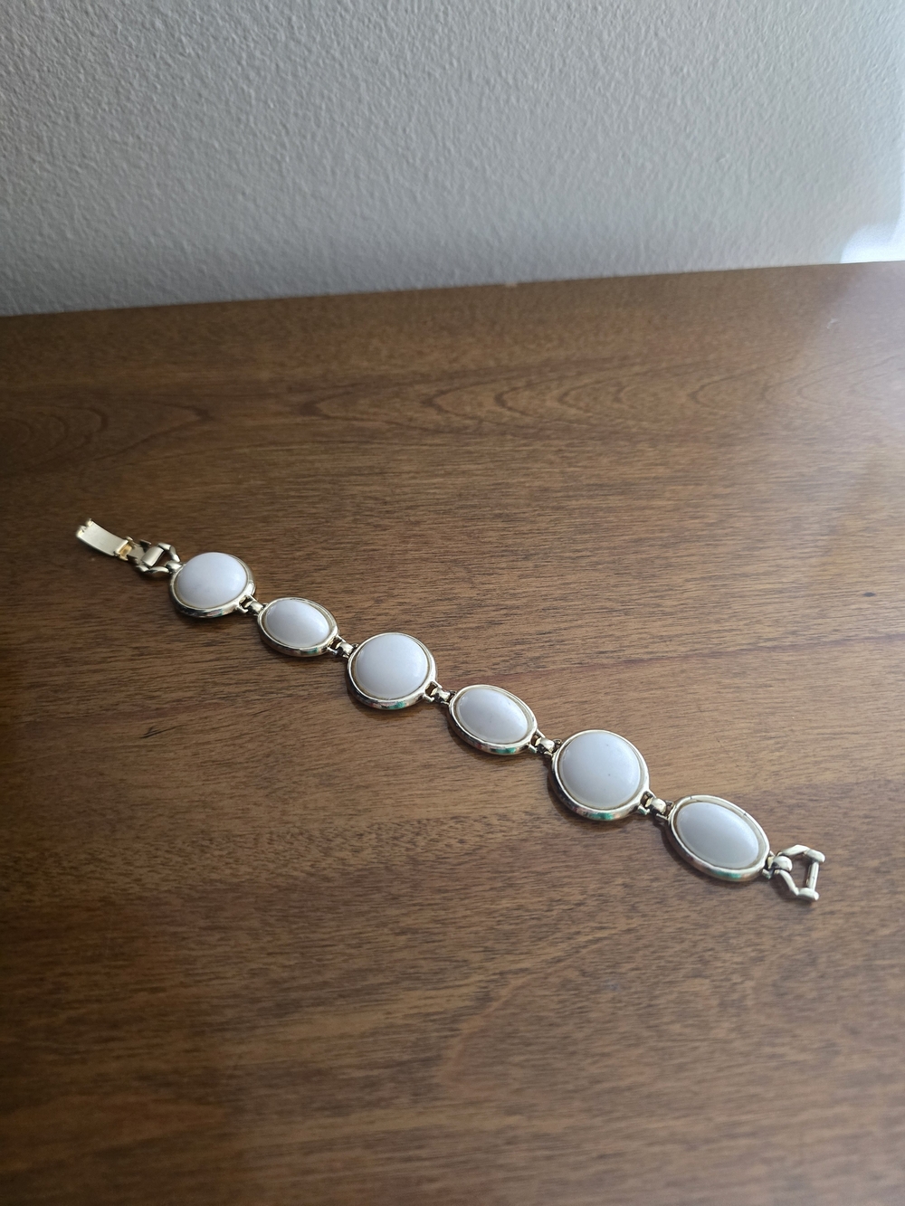 Sarah Coventry Gold-Tone Bracelet with White Oval Cabochons